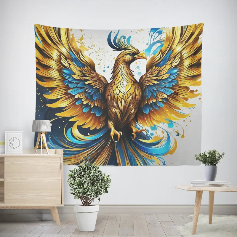 نسيج التنين والعنقاء الأسطوري - نسيج ديكور غرفة النوم الآسيوي التقليدي للتعليق على الحائط في عطلة العائلة #5