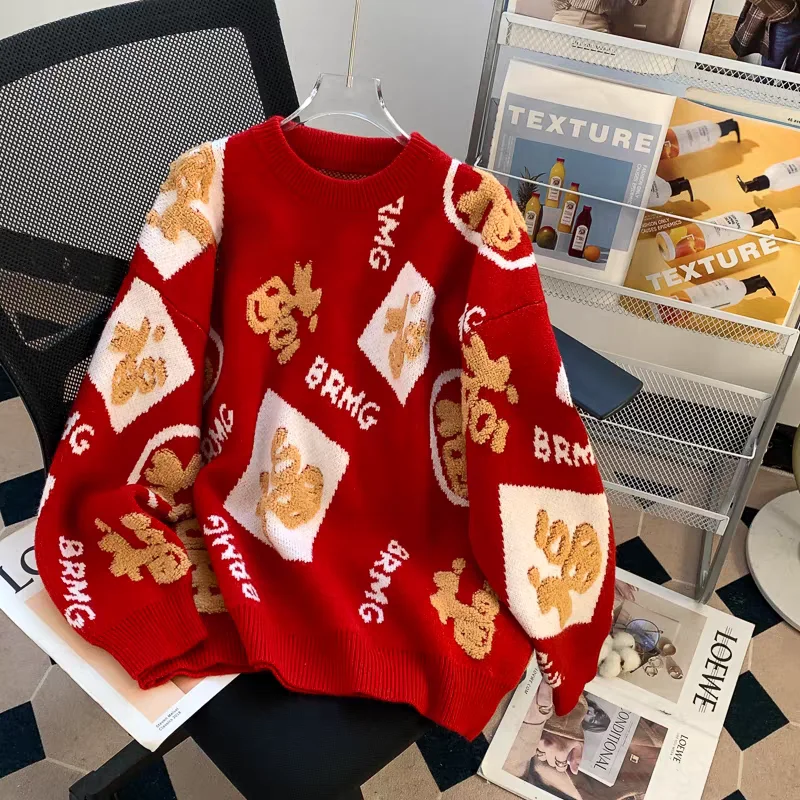 

Красный плавающий вязаный свитер, мужской, большой размер 250, новогодняя мода, повседневный свитер из полиэфирного волокна, зима, осень, весна