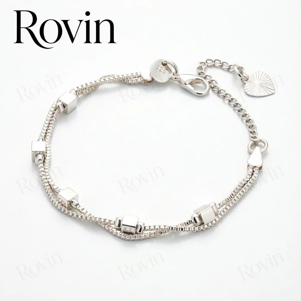 18K Gold Exquisite Double-Layer Small Square Bead Bracelet for Women – Stylish for Weddings and Parties