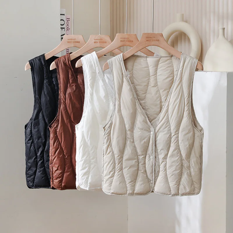 Autumn Winter New Light Down Vest Women Short Inner White Duck Down Warm Sleeveless Down Puffer Jacket Woman Outerwear VT-396