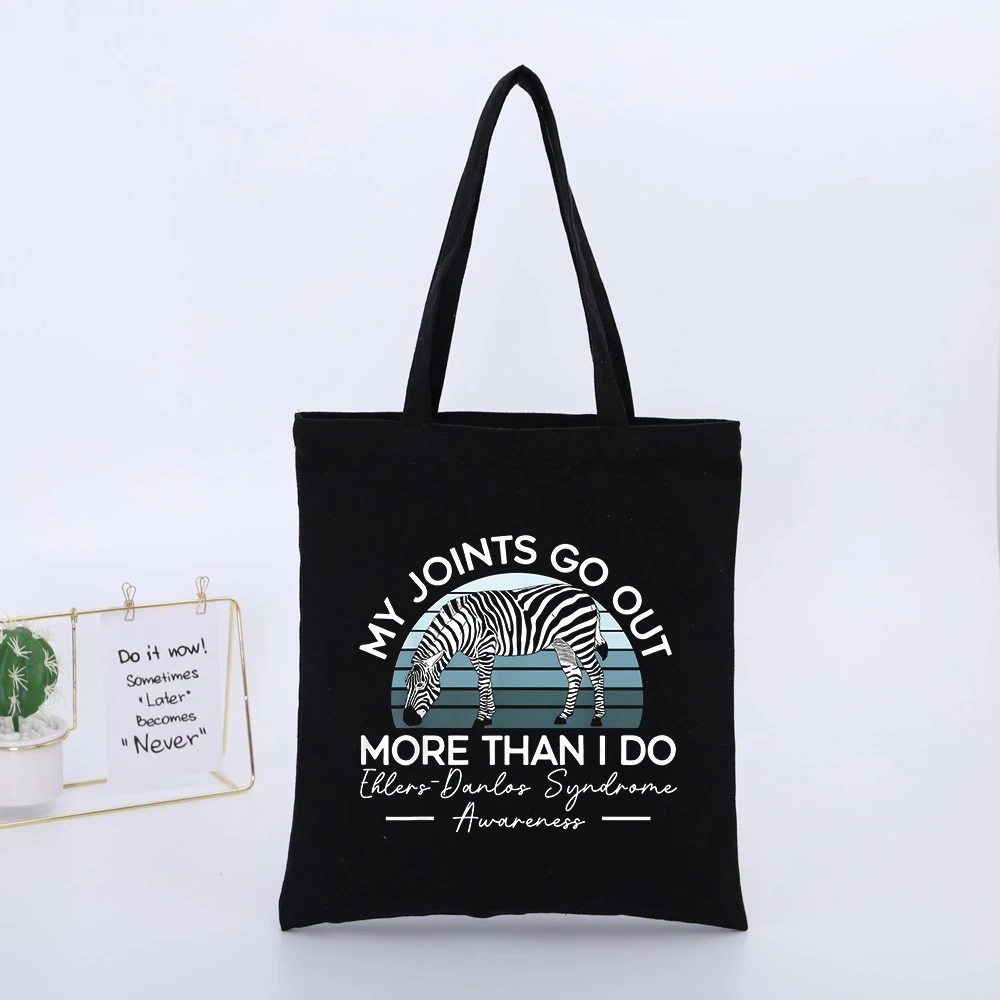 Zebra Graphic Canvas Tote Bag with Typography Print, Casual Style for Daily Use