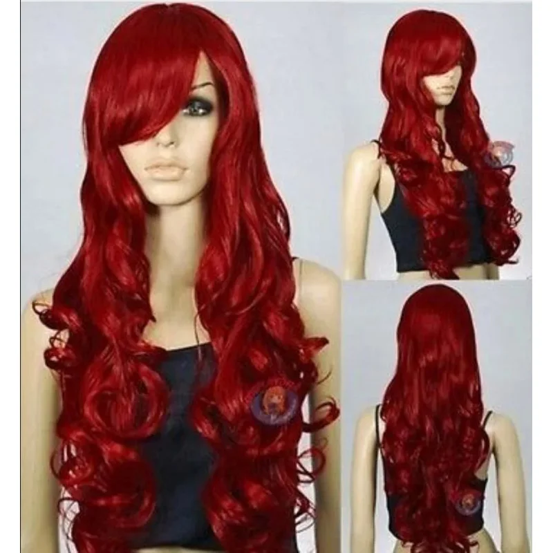 WIG  New Beautiful female long red wavy synthetic hair full wig