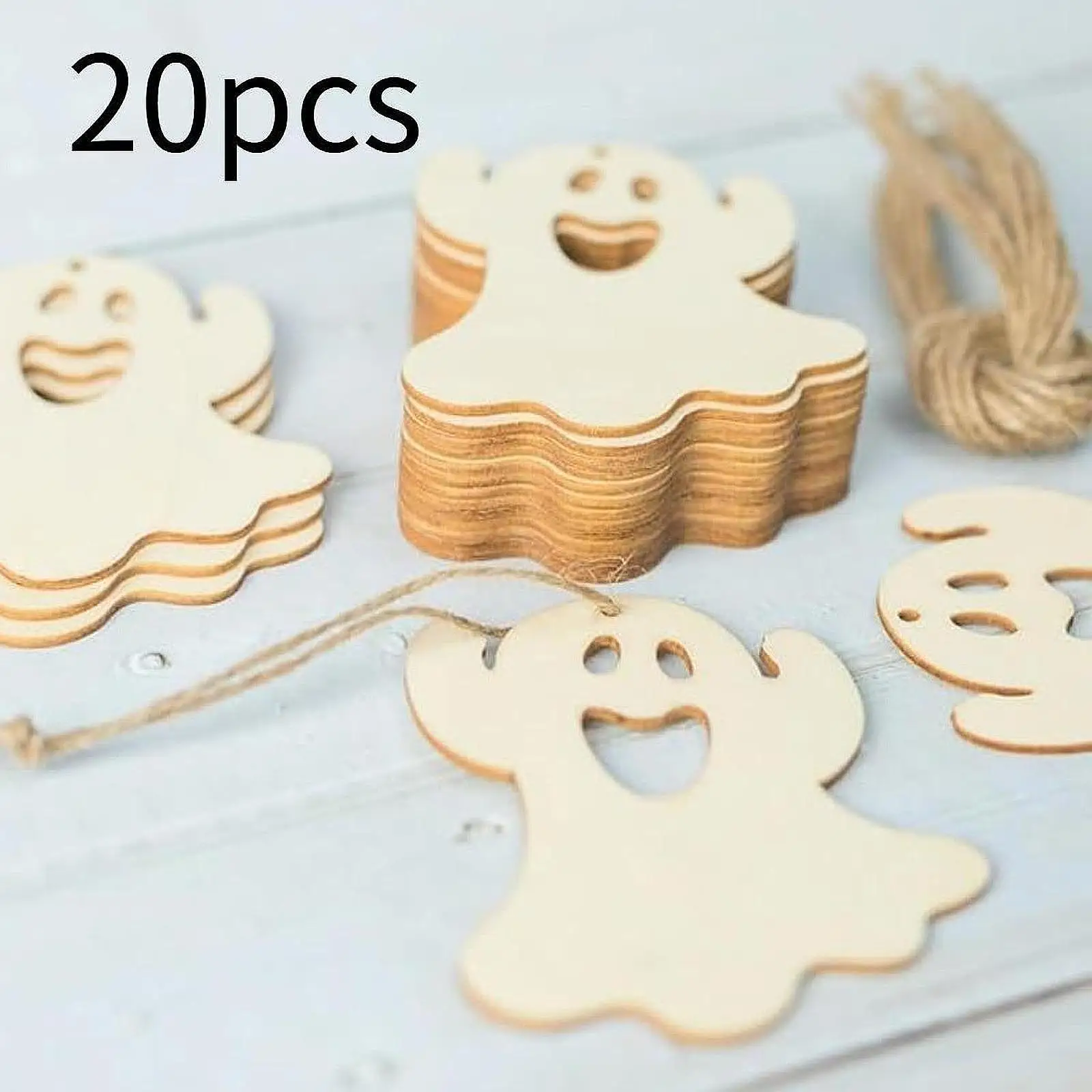 20x المعلقات زخارف الشبح الخشبية DIY الحرف اللوحات تخطيط الرعب #4