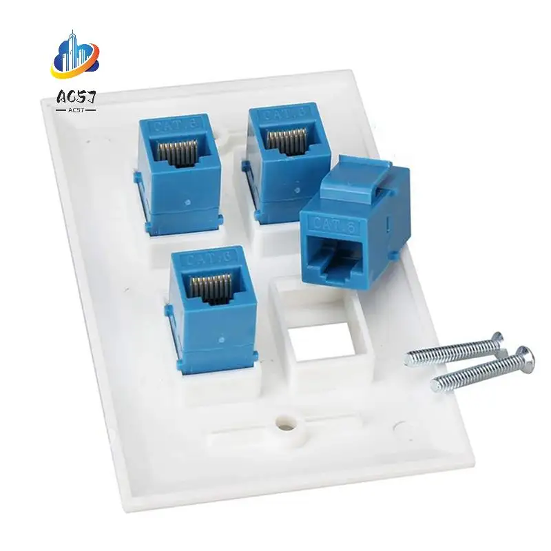 

AC57-10PCS Cat 6 Ethernet Wall Plate 4 Port Female To Female Compatible With Cat6/5/5E Removable Faceplate For Easy Install