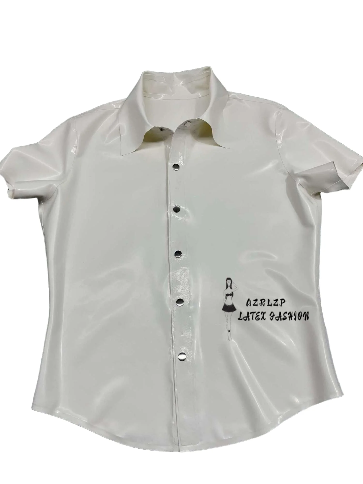 

Women's Latex Top White Shirts Rubber Short Sleeve Workwear