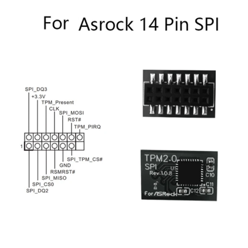 ASROCK 마더보드용 TPM 2.0 암호화 보안 모듈, 원격 카드 14 핀 SPI TPM2.0 보안 모듈