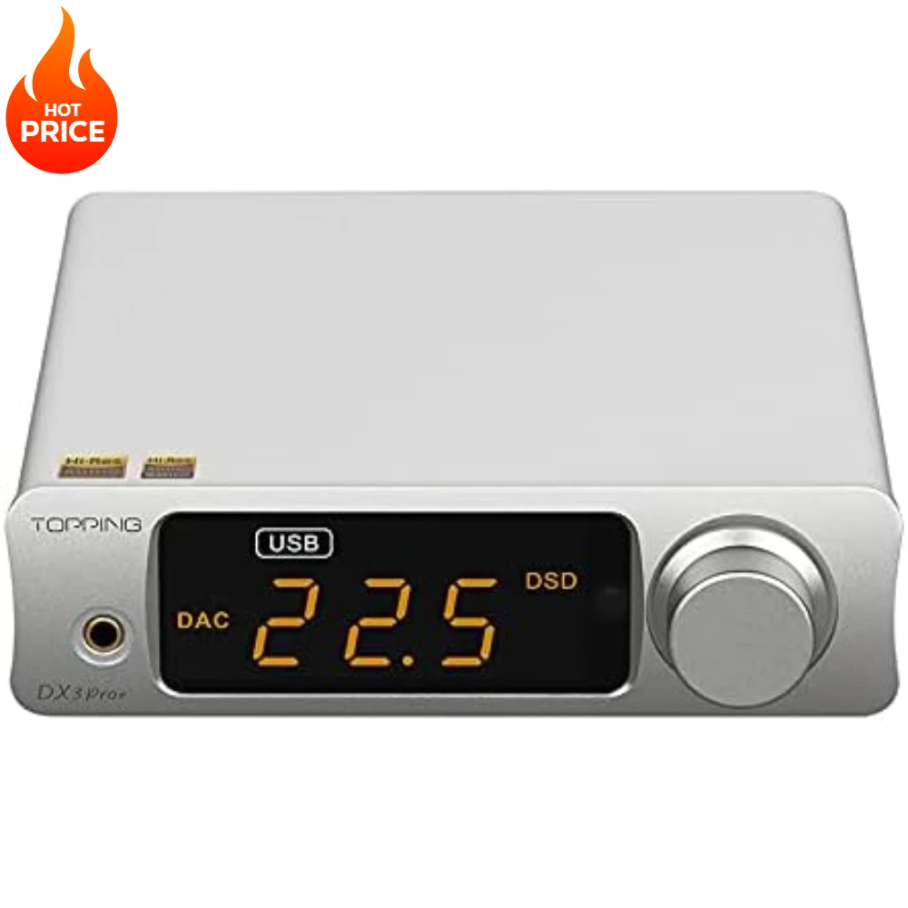 Topping DX3 Pro+ ES9038Q2M Bluetooth 5.0 LDAC Dekoder Audio DSD512 DAC AMP NFCA Wzmacniacz Słuchawkowy Przedwzmacniacz (Srebrny)