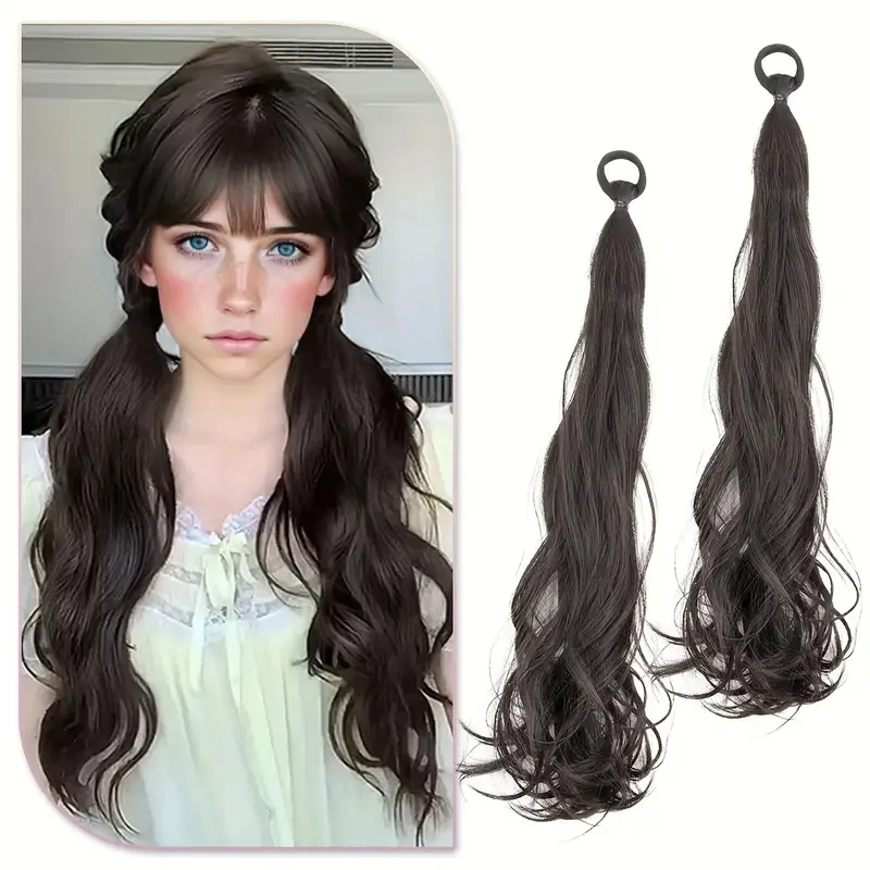 

2Pcs Long Curly Ponytail Hair Extension Elastic Band Wave Fake Hair Accessories for Women Daily