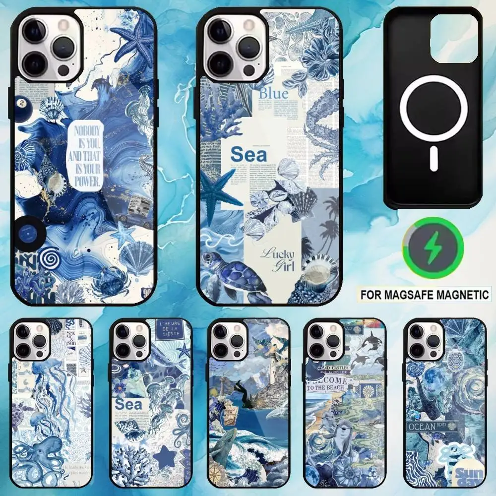 

Blue Ocean Phone Case For iPhone17,16,15,14,13,12,11 Plus,Pro Max Magnetic For Magsafe Wireless Charging
