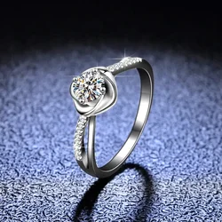 Luxury Real 18K White Gold Ring With Certificete VVS 0.5 Ct D Color Moissanite Diamond Rings for Women Engagement Wedding Band
