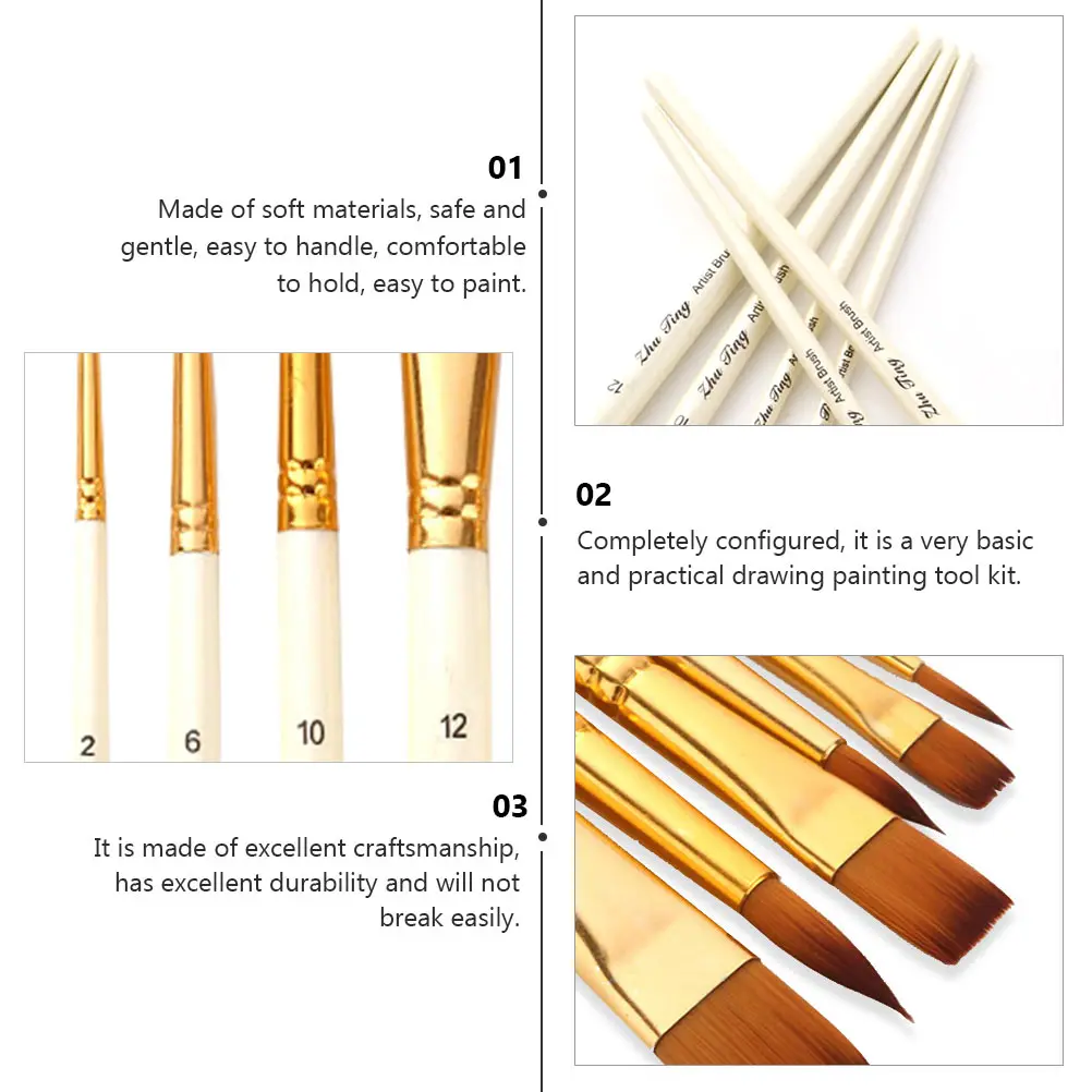 

6 шт. набор кистей для рисования профессиональные нейлоновые волосы для акварельной живописи маслом рисунок художественный рабочий комплект инструменты для взрослых
