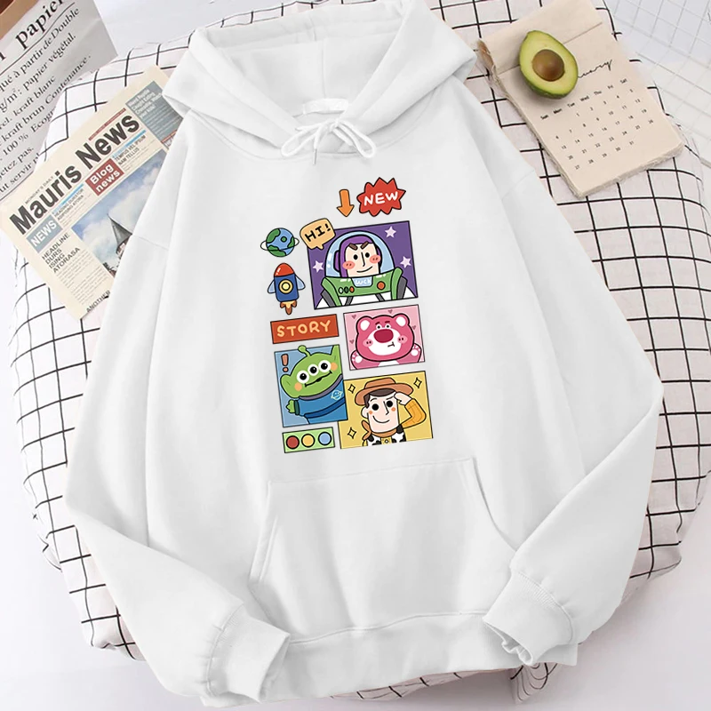 Toy Story Printed Women's Autumn and Winter Hooded Plush Sweater White Loose Top