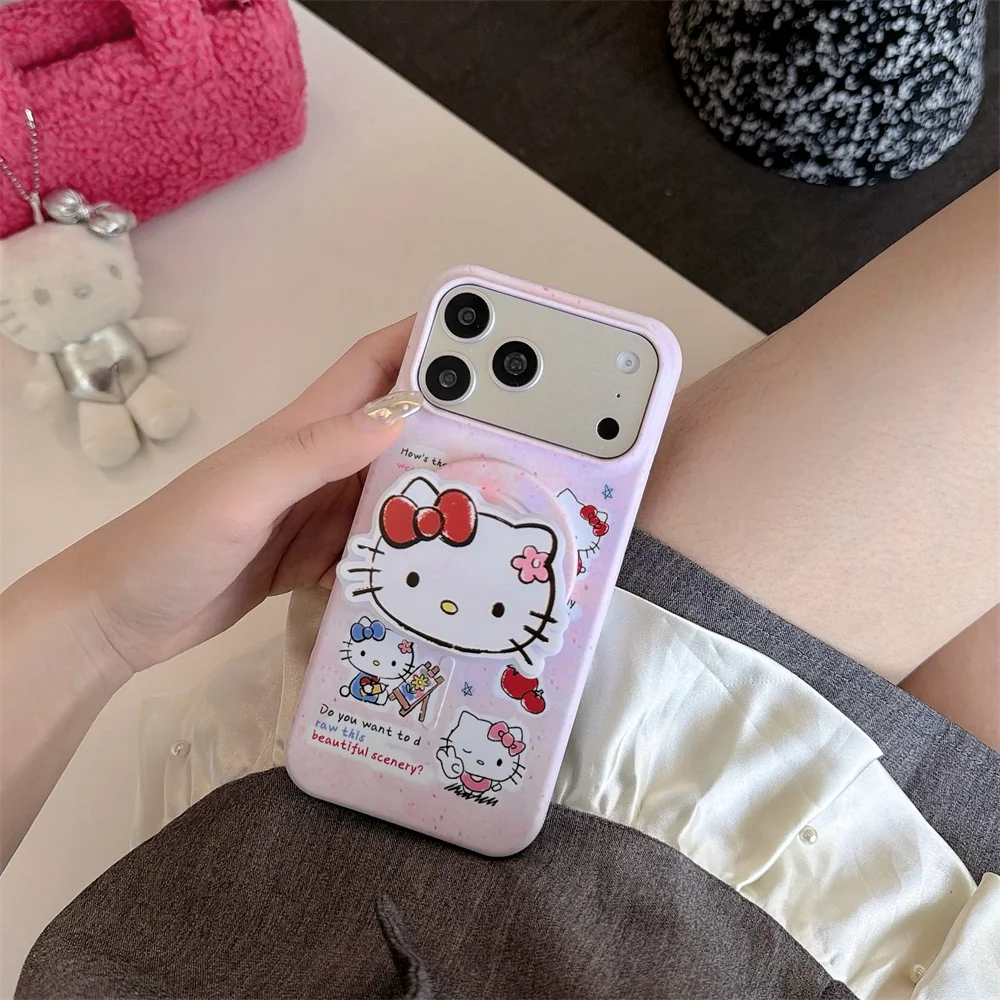 

Kawaii Tomato Cartoon Magnetic Phone Case for iPhone 15 Pro 17 16 Max 16 Pro Max Cover With Magsafe 3D HelloKitty Stand Cases