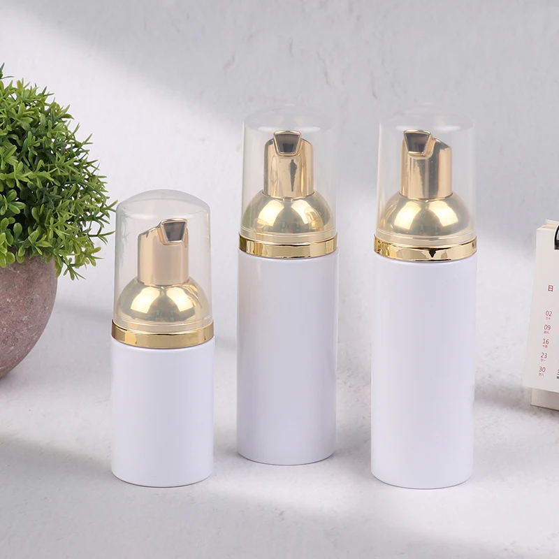 30/50/60ML Wit Goud Plastic Foamer Pomp Fles Hervulbare Lege Gezicht Wimpers Cleanser Schuimende cosmetische Zeepdispenser Fles