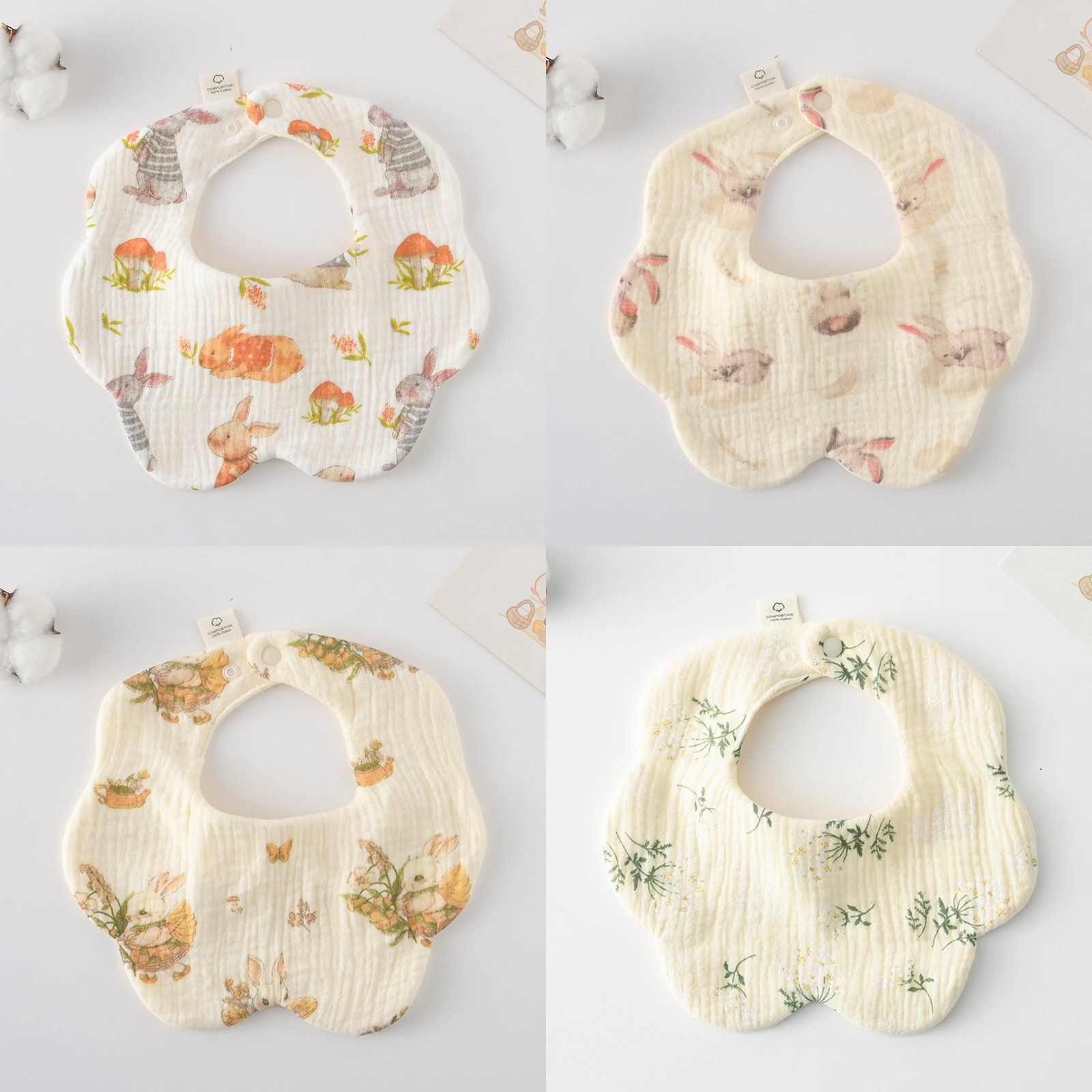 

1PCS Baby Feeding Bibs 6 Layers Cotton Petal Infants Print Crepe Saliva Towel Newborn Toddler Soft Burp Cloth Kid Bib
