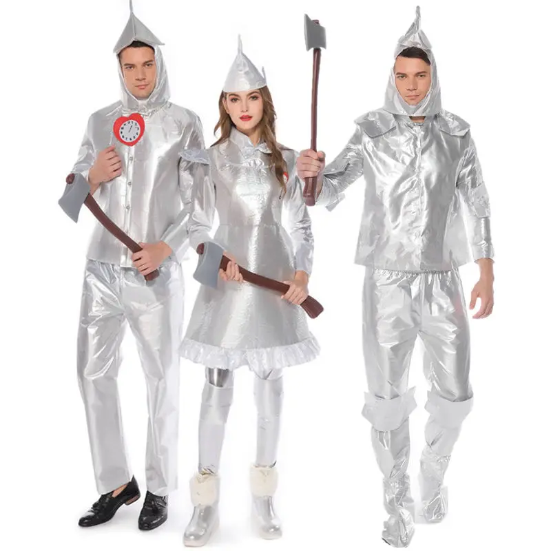 Nuevo disfraz de actuación de hombre de estaño plateado, traje de pareja de robots del mago de Oz, ropa étnica de fibra de poliéster para escenario