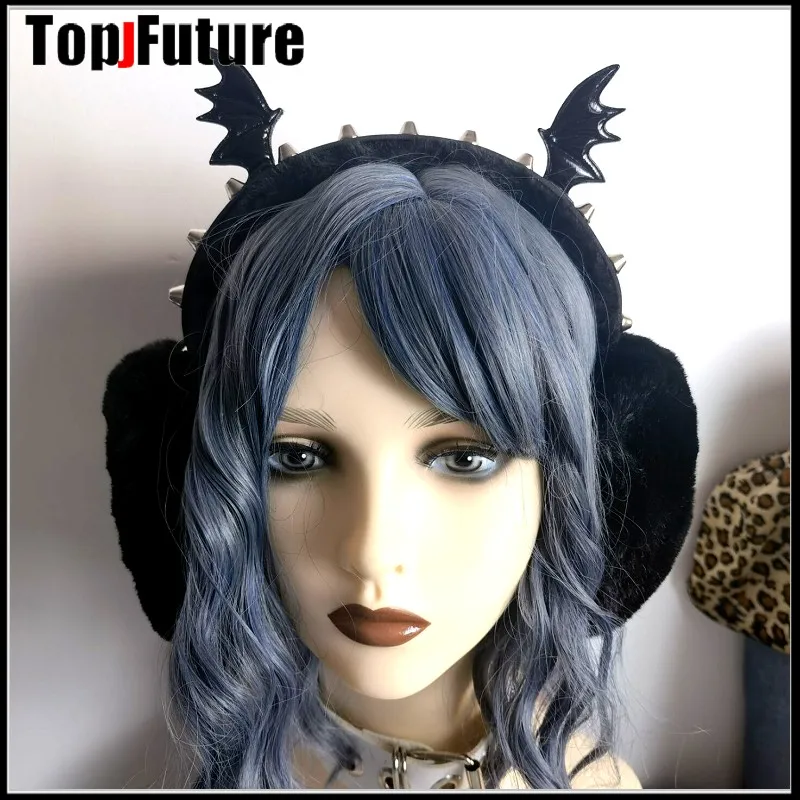 

Harajuku Punk Girl Women Plush Bat Wing Warm Earmuffs Gothic Women's Lolita Warmer Muff Cover Halloween Cosplay Fold Headband