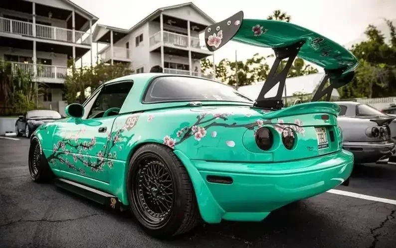 كسوة سيارة زهر الكرز ساكورا ، سيارة جانبية يابانية ، كسوة فينيل ، حجم عالمي ، رسومات مركبة كبيرة ، أنيم