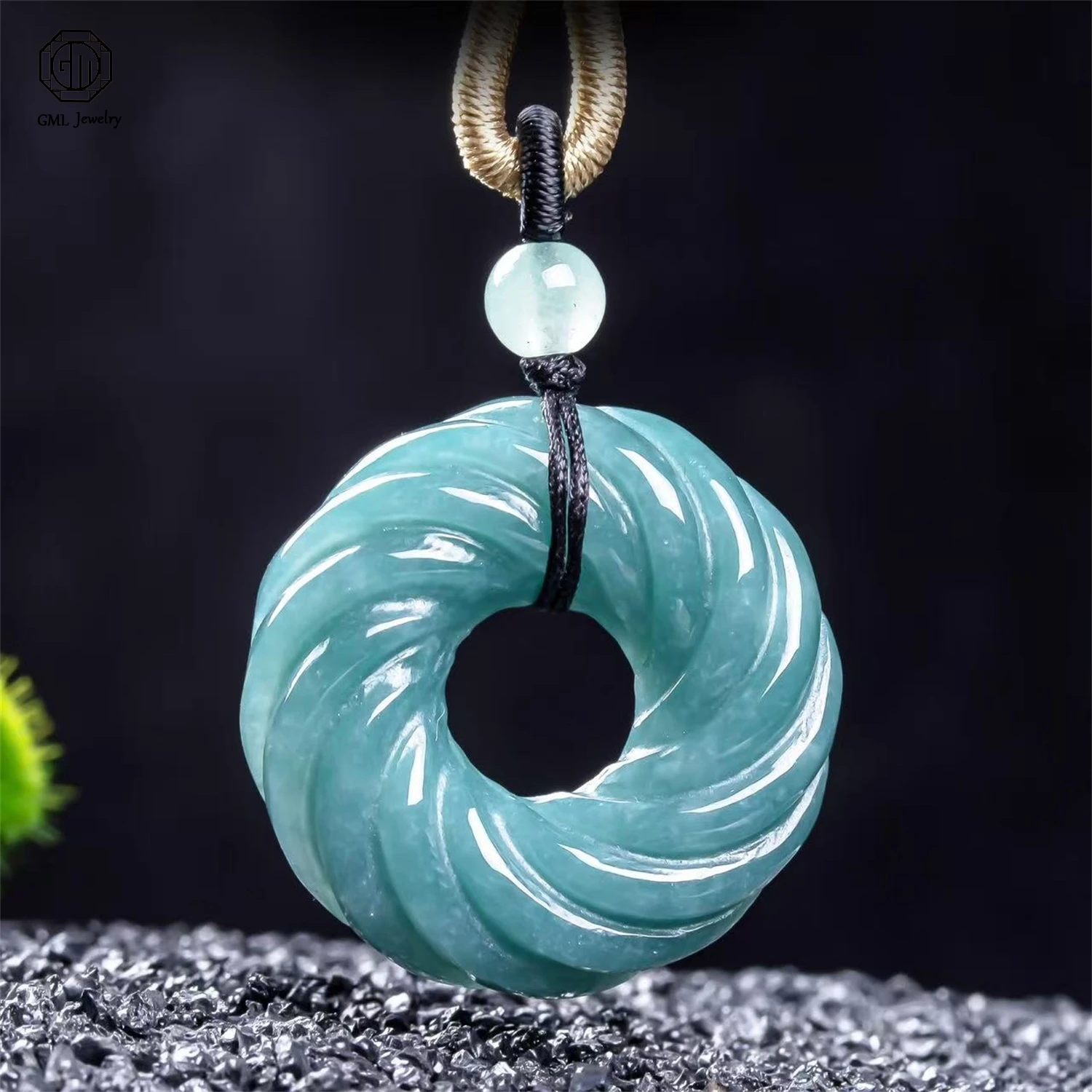 Natural Grade A Jadeite Blue Water Turning Fortune Peace Lock Pendant Neo Chinese Unisex Men Women Gemstone Necklace Jewelry