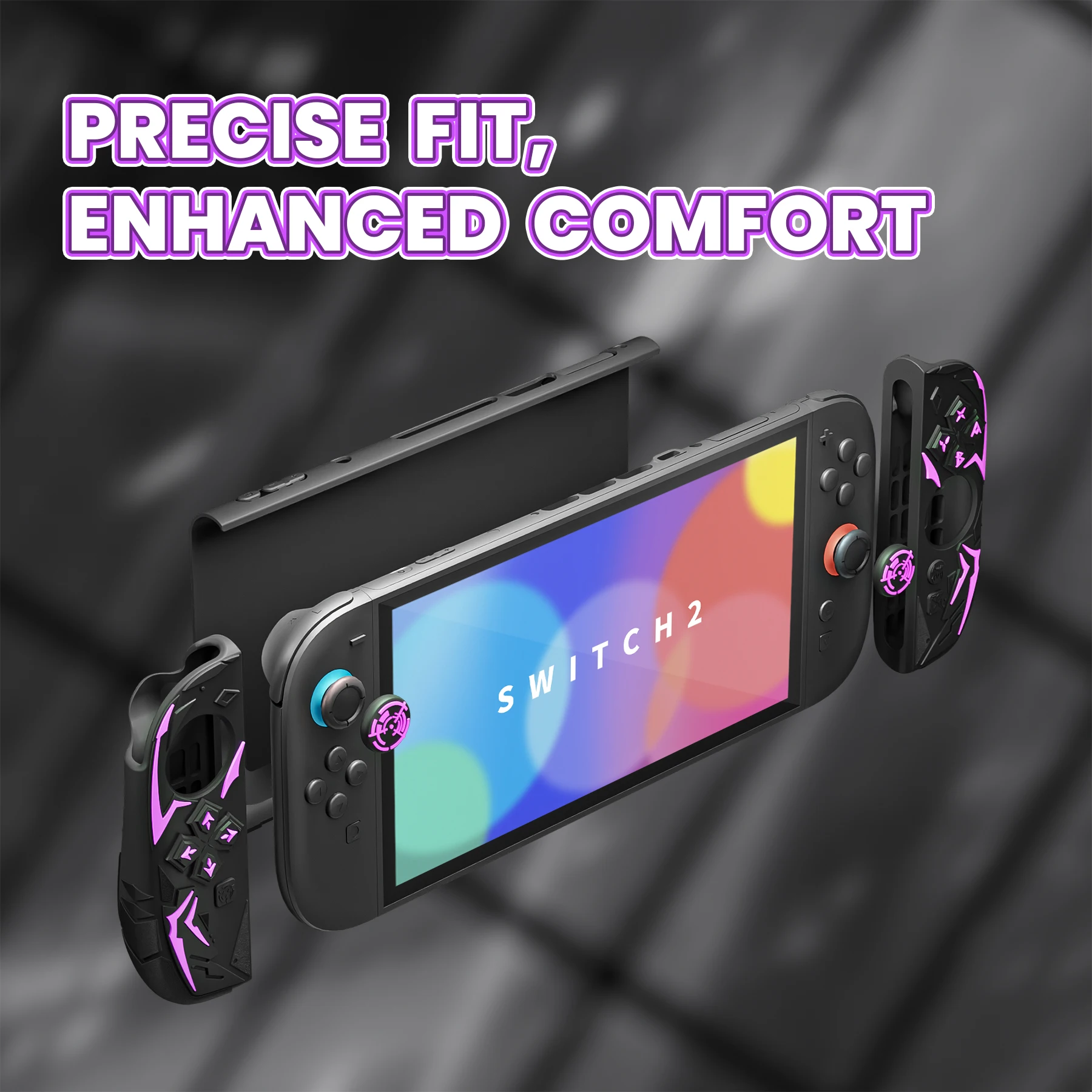 Etui ochronne PlayVital Cyber Spider do Nintendo Switch 2, ergonomiczne silikonowe nakładki antypoślizgowe, twarda czarna obudowa z możliwością dokowania. — zdjęcie produktu 3