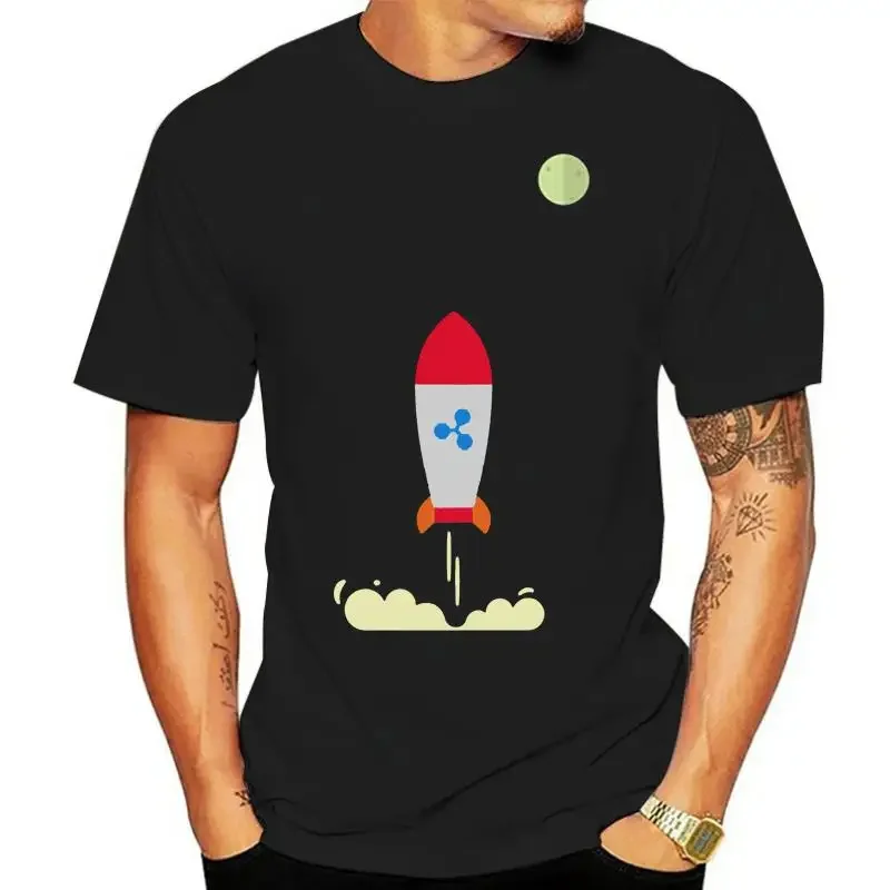 Camiseta de manga corta con cuello redondo para hombre, camisa holgada de alta calidad, de moda única, ondulación XRP Rocket nave espacial Crypto Currency, 2024