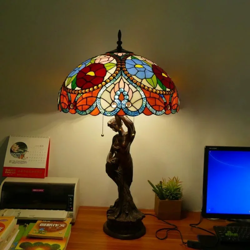 American retro living room decoration, grand and warm handmade villa button switch, large desk lamp