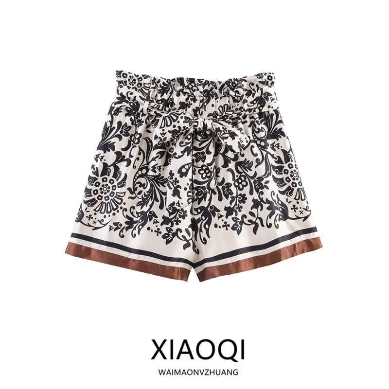 

Шелковистые брюки из сатиновой ткани с принтом, повседневные, летние, новинка, женские модные брюки с высокой талией и прямым кроем