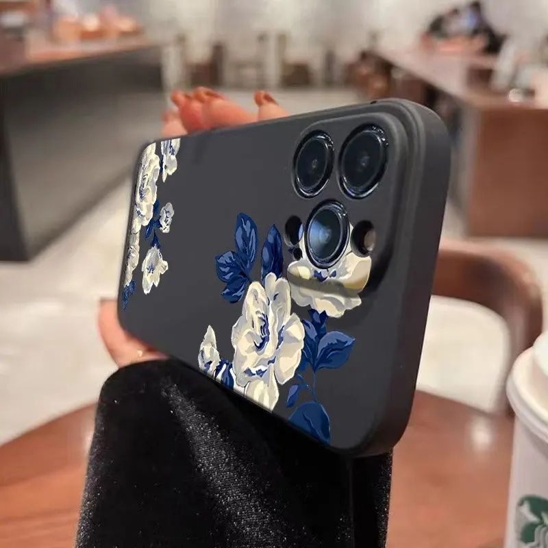 الأزرق والأبيض زهرة قضية الهاتف لسامسونج غالاكسي S25 FE S24 الترا S23 زائد S22 S21 A17 A16 A26 A36 A55 A54 A25 A24 غطاء