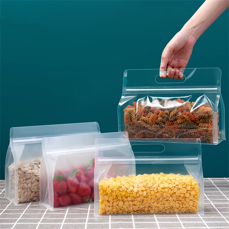 StoBag 50pcs Food Packaging Ziplock Bags Transparent Frosted with Handle Stand Up Sealed for Candy Nuts Storage Reusable Pouch