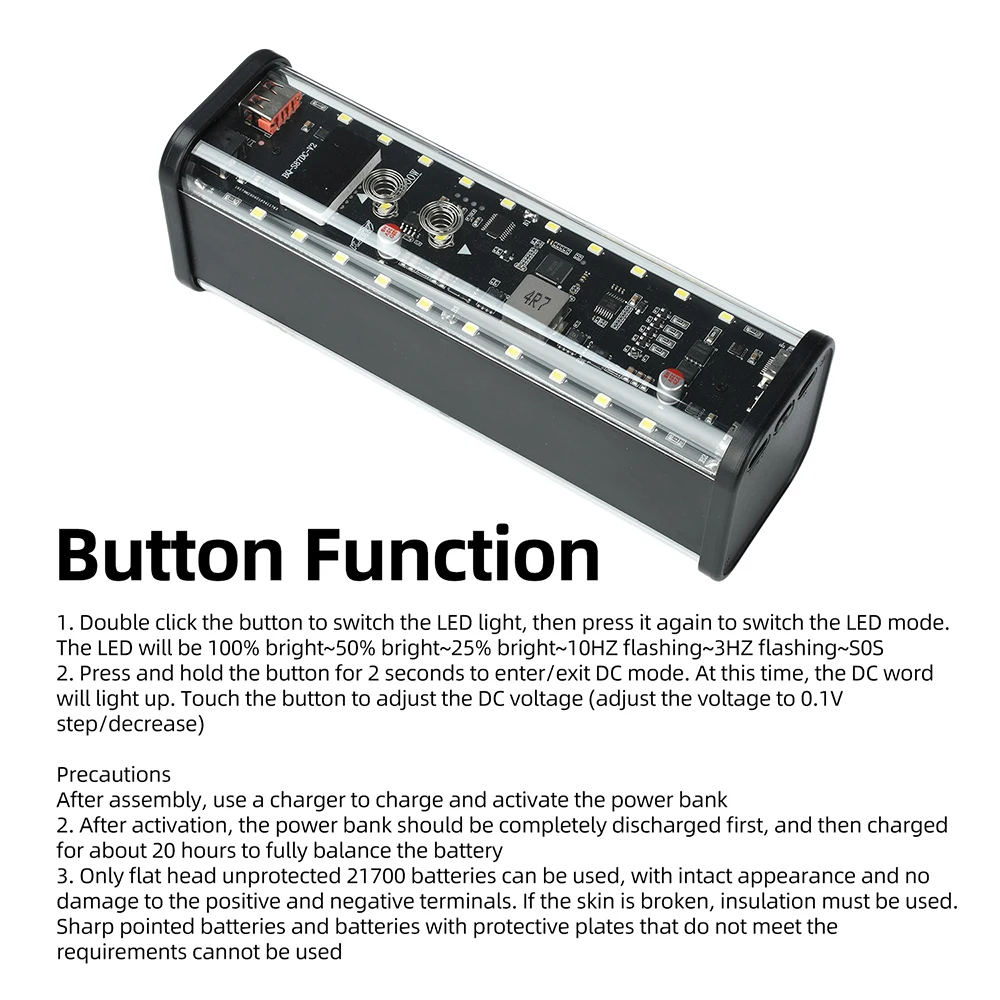 100W PD3.1 Transparentes DIY Powerbank-Kit, 8-Zellen 21700, lötfreier Batteriehalter, DC-Spannung einstellbar, Schnellladebox – Detail 28