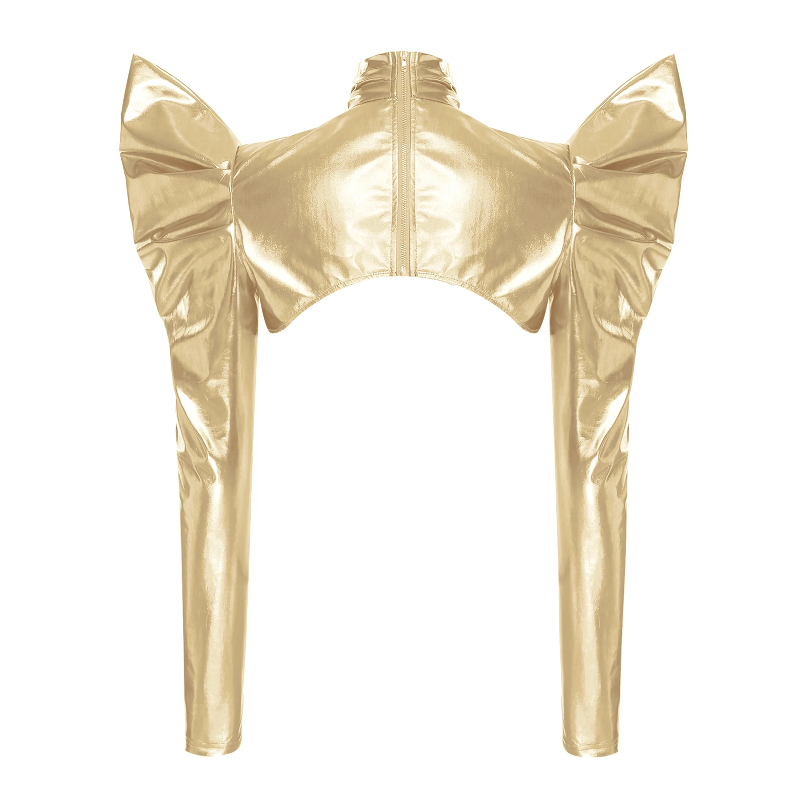 Womens Back Zipper Bolero Cardigan Tops Astronaut Alien Carnival Cosplay Costume Turtleneck Open Front Metallic Shoulder Shawls