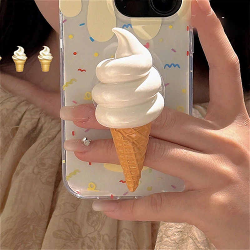 Cute 3D Ice Cream Folding Finger Holder Phone Grip Holder Socket Pocket Support For IPhone Finger Ring Griptok Expanding Stand