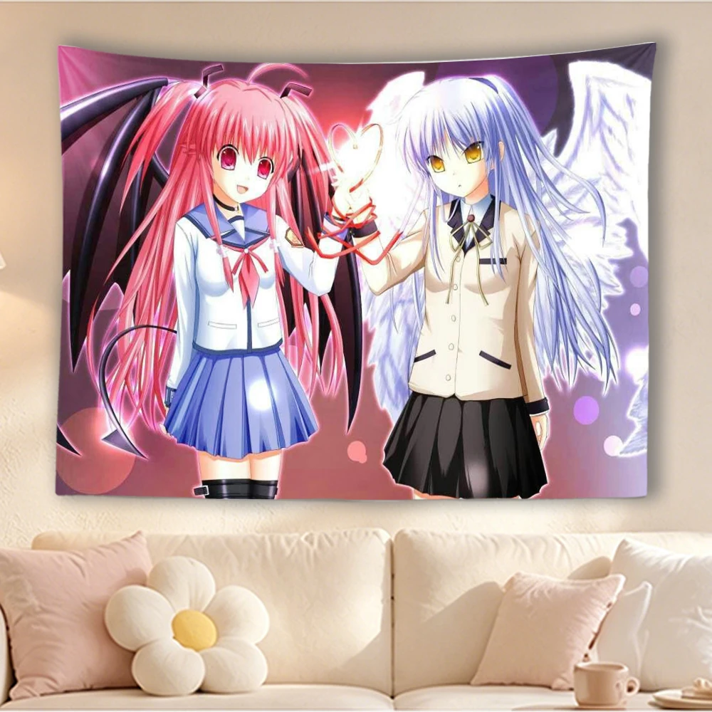 Angel Beats Yui & Kanade Devil Angel Anime Tapestry Purple Wall Hanging