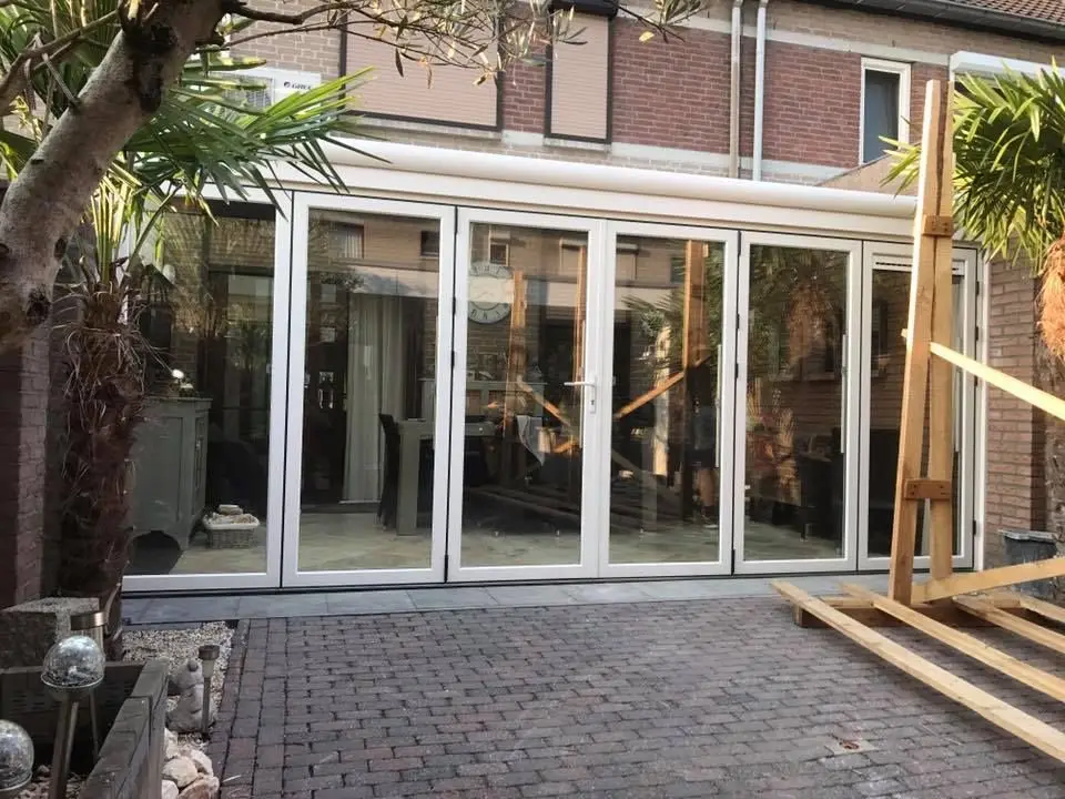 DN Accordion Folding Door Outdoor Multi Locking Glass Folding Patio Doors Exterior Bifold Aluminum Doors with Retractable Screen