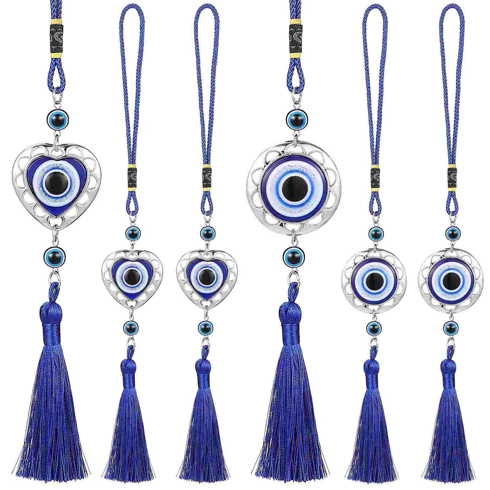 6 Pcs Car Ornaments Accessories Evil Eye Decor Wall Hanging Key Chain Rear View Mirror Decoration Metal