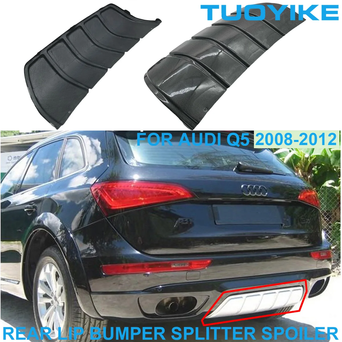 Car Real Wet Carbon Fiber Rear Lip Diffuser Bumper Splitter Spoiler Replace Trim Cover Retrofit ABT Style For Audi Q5 2008-2012