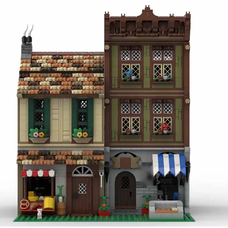 Street View Model MOC Building Bricks 3-Story Small Grocery Store Modular Technology Gifts Holiday Assemble Children Toys Suit