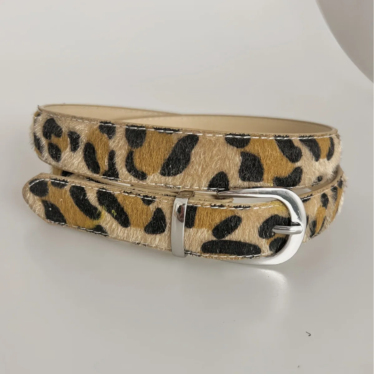 Leopard Print Versatile Fashion Alloy Pin Buckle Decorative Wholesale Horsehair Thin Belt
