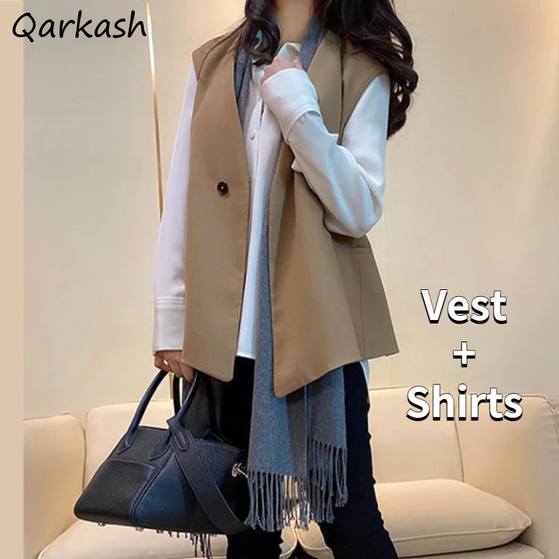 

Vests Sets Women Simple All-match M-4XL Elegant Leisure Turn Down Collar Office Ladies Vintage Daily Classic Aesthetic Design