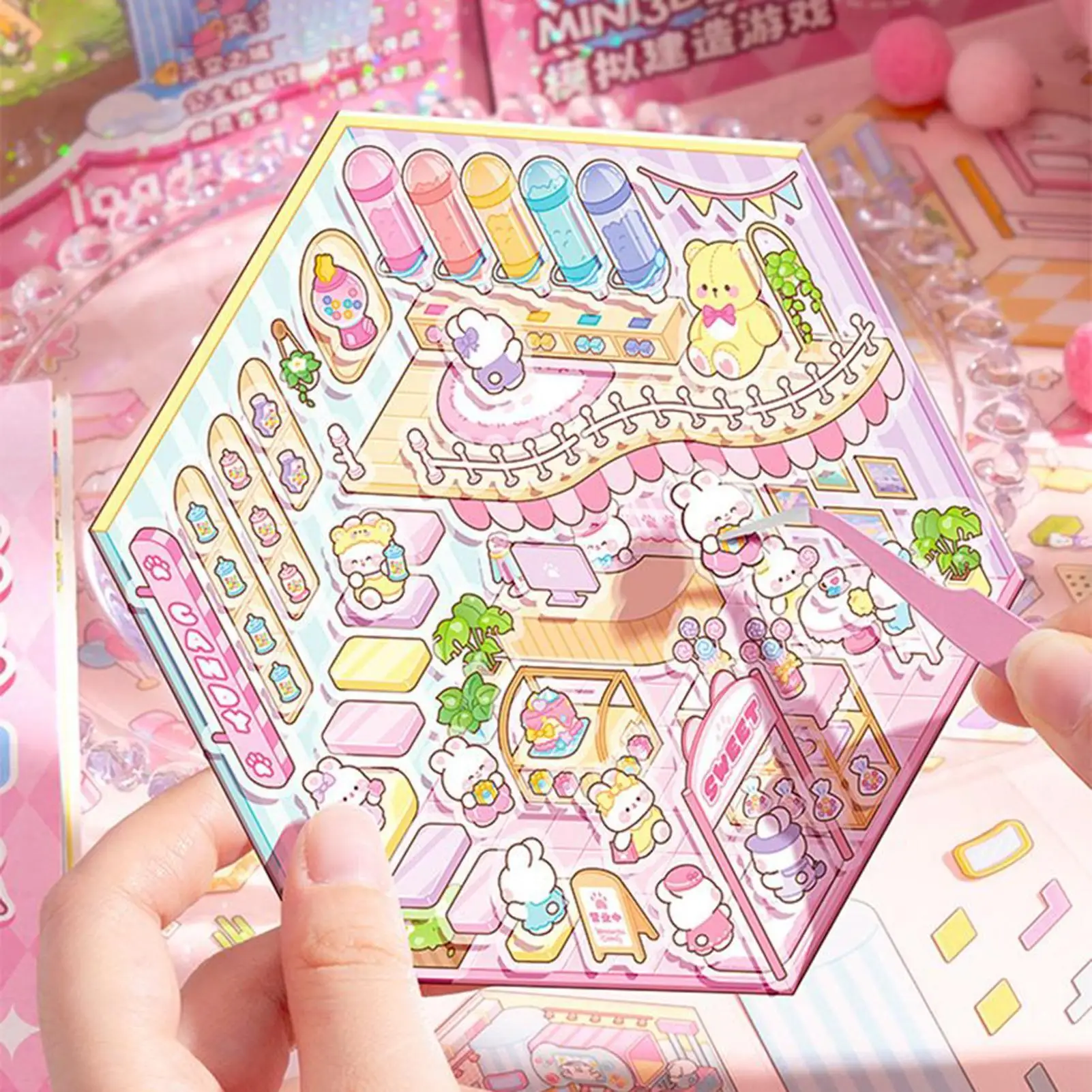 Sticker Scene DIY Cartoon Fun Craft Supplies Miniature Landscape Sticker Scene Book for Kids Adults Scrapbooking Notebook