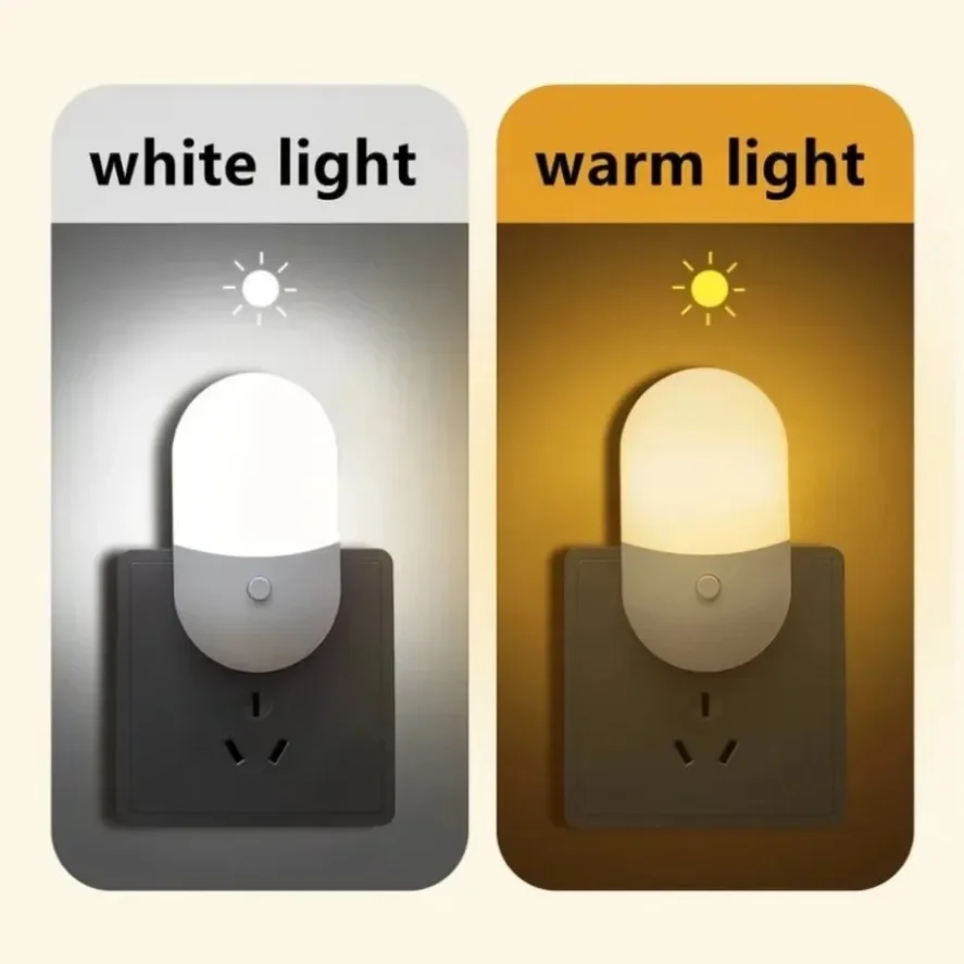 LED Mini Night Light EU US Plug Wall Socket Lamp Warm White Two Color Switchable Button Control Night Lamp for Bedroom Hallway