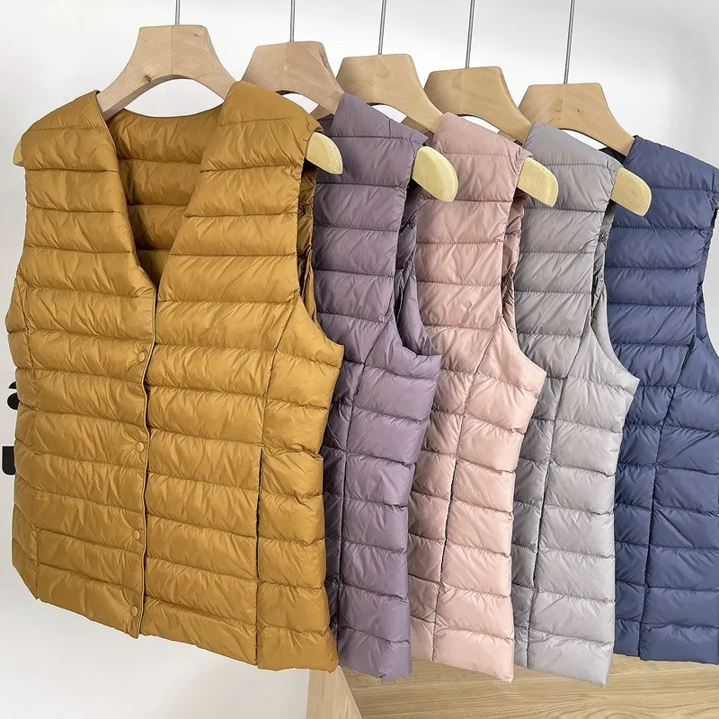 Women's Clothing Lightweight Down Jacket Warm Vest Collarless White Duck Down Thin Round Neck Innerwear Short Tank Top