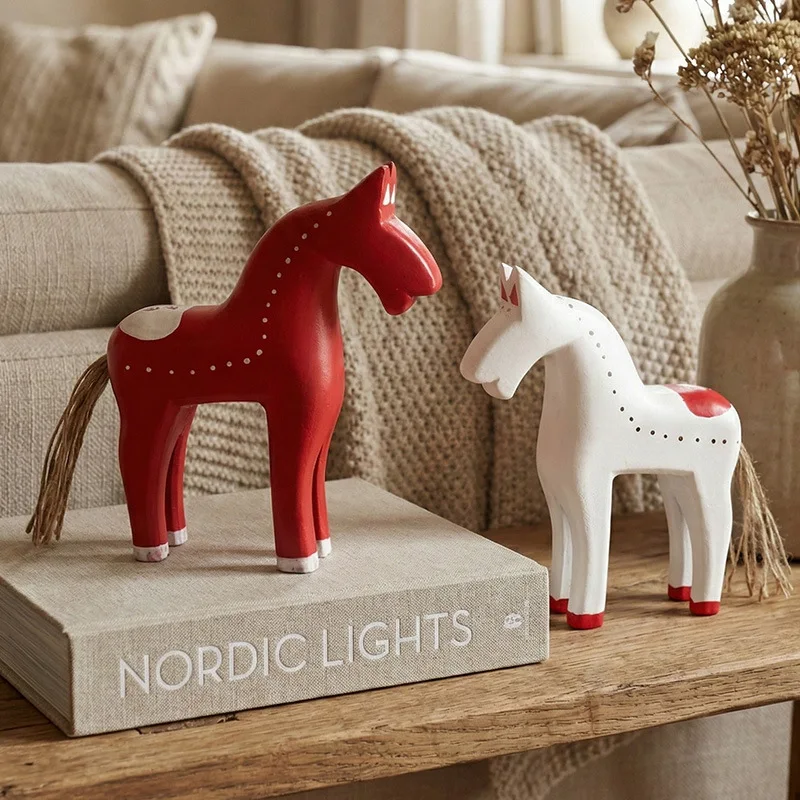 Creative Morandi Wooden Horse Ornaments Home Decoration Accessories Wood Office Table Miniature Craft  Birthday Gift Decorative
