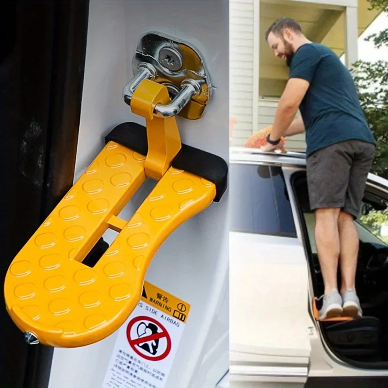 Foldable vehicle entry aid with safety hammer and anti pulley, multifunctional roof luggage rack hook