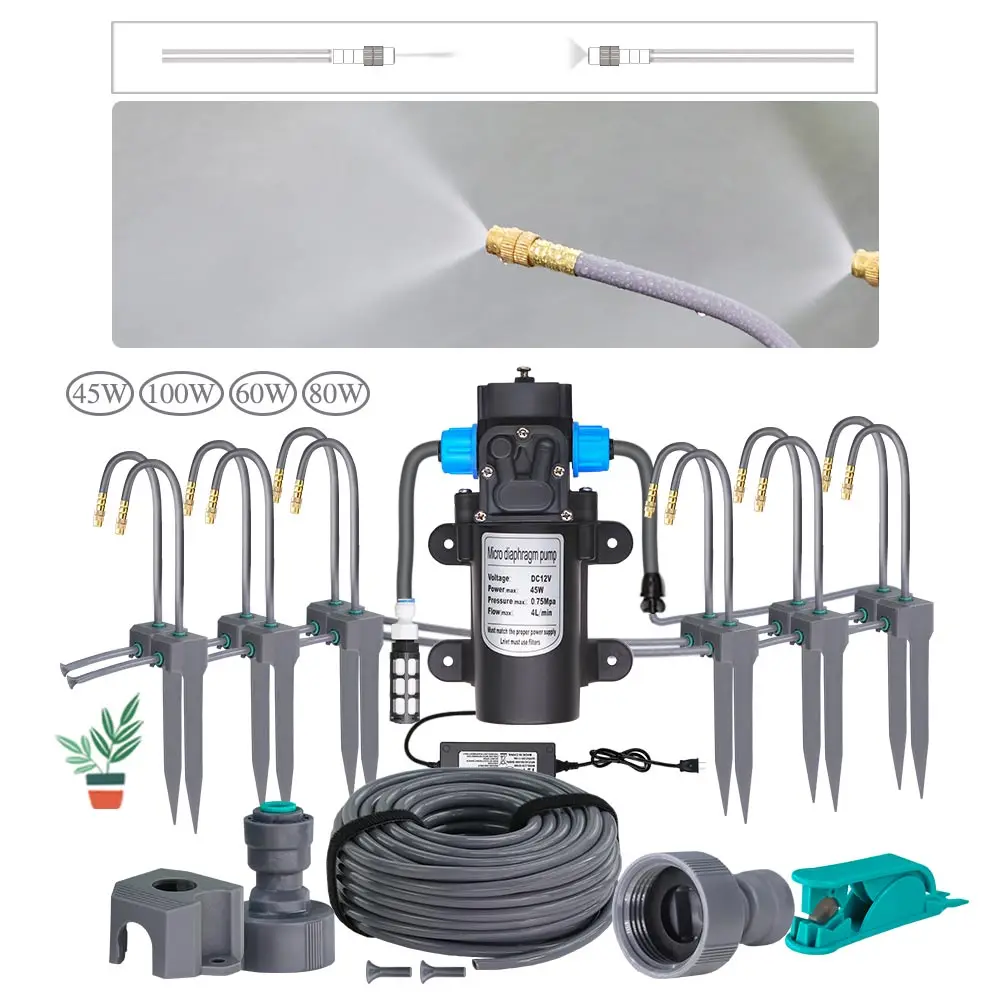 

Versatile Garden Misting Irrigation System - 60W Self-Suction Pump with 20cm Flexible Brass Nozzle and Quick Connect for Hose