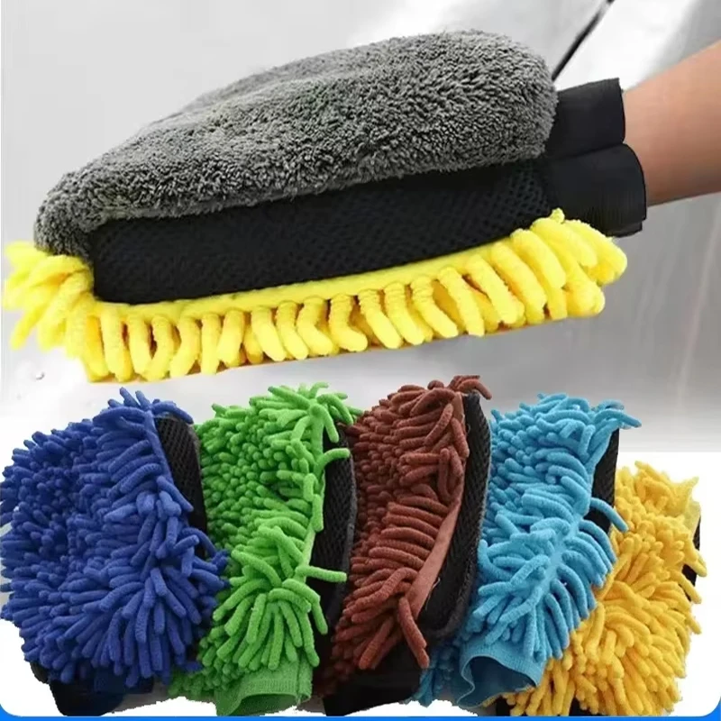 Car Wash Gloves Chenille Waterproof Microfiber Mitt Soft Mesh BackDouble-faced Glove Mitt Wax Detailing Brush Car Cleaning Tool