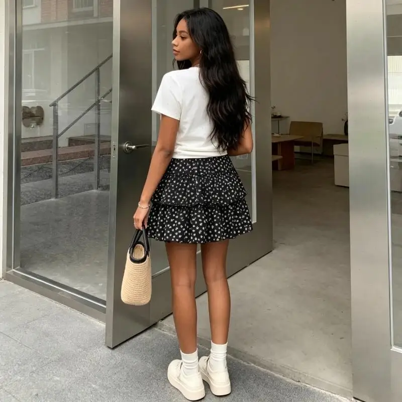 Short Skirts Women Floral Print Skirt A Line Pleated Splice Vintage Cake Dress Elegant Y2k Streetwear Work Sweet 2026 Summer