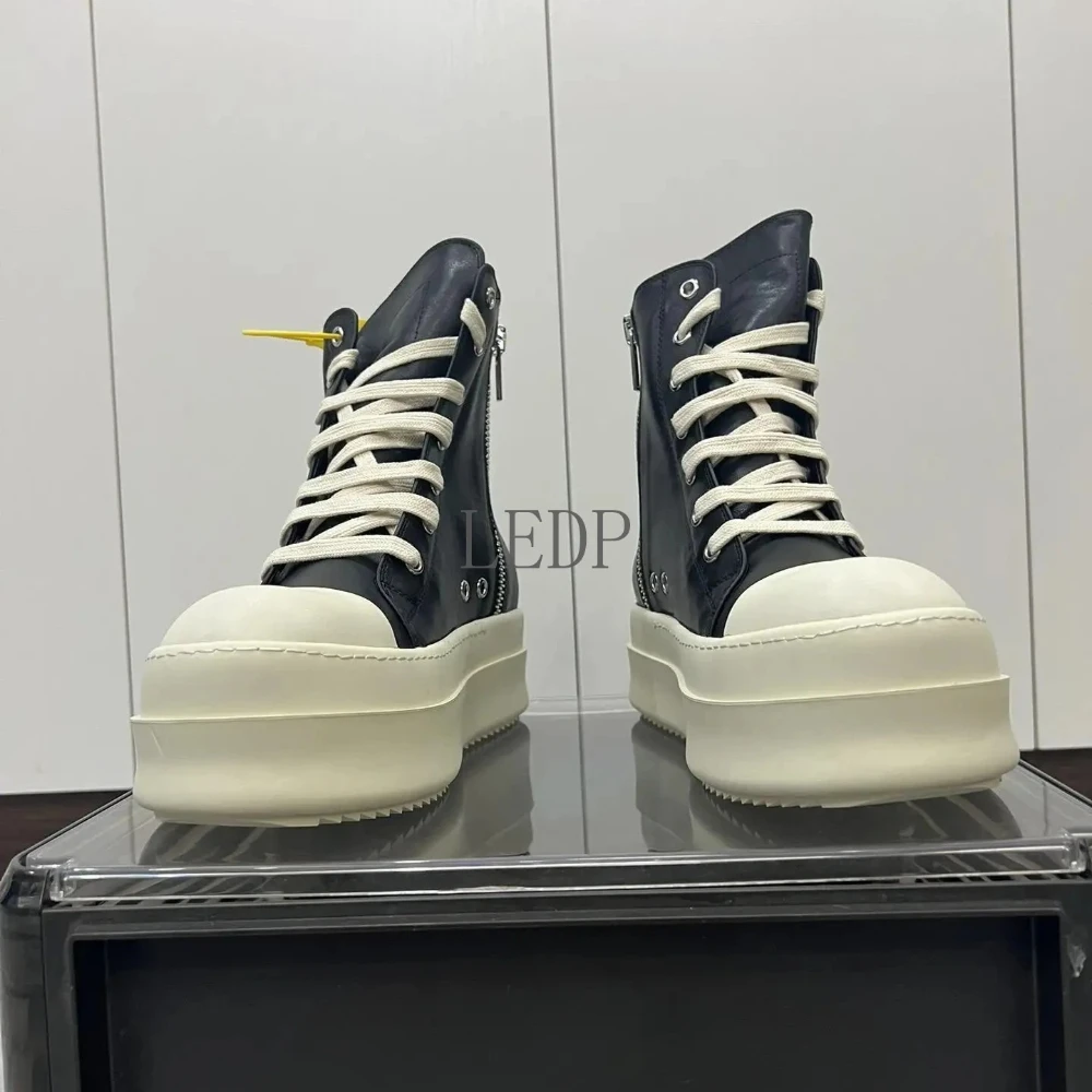 

Brand Luxury Casual Platform Shoes Men Classic Casual Shoe Women Beige White Thick Soled 6 Cm Black Genuine Leather Ankle Boots