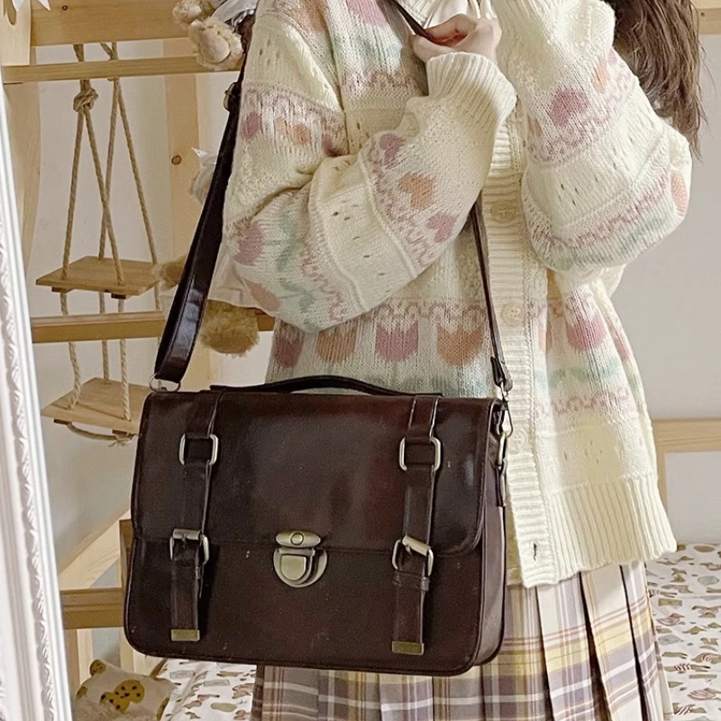 Japanese Vintage Solid Preppy Backpacks Girls Casual Students All Match Simple Shoulder Bags Women Trendy Y2k Fashion Handbags