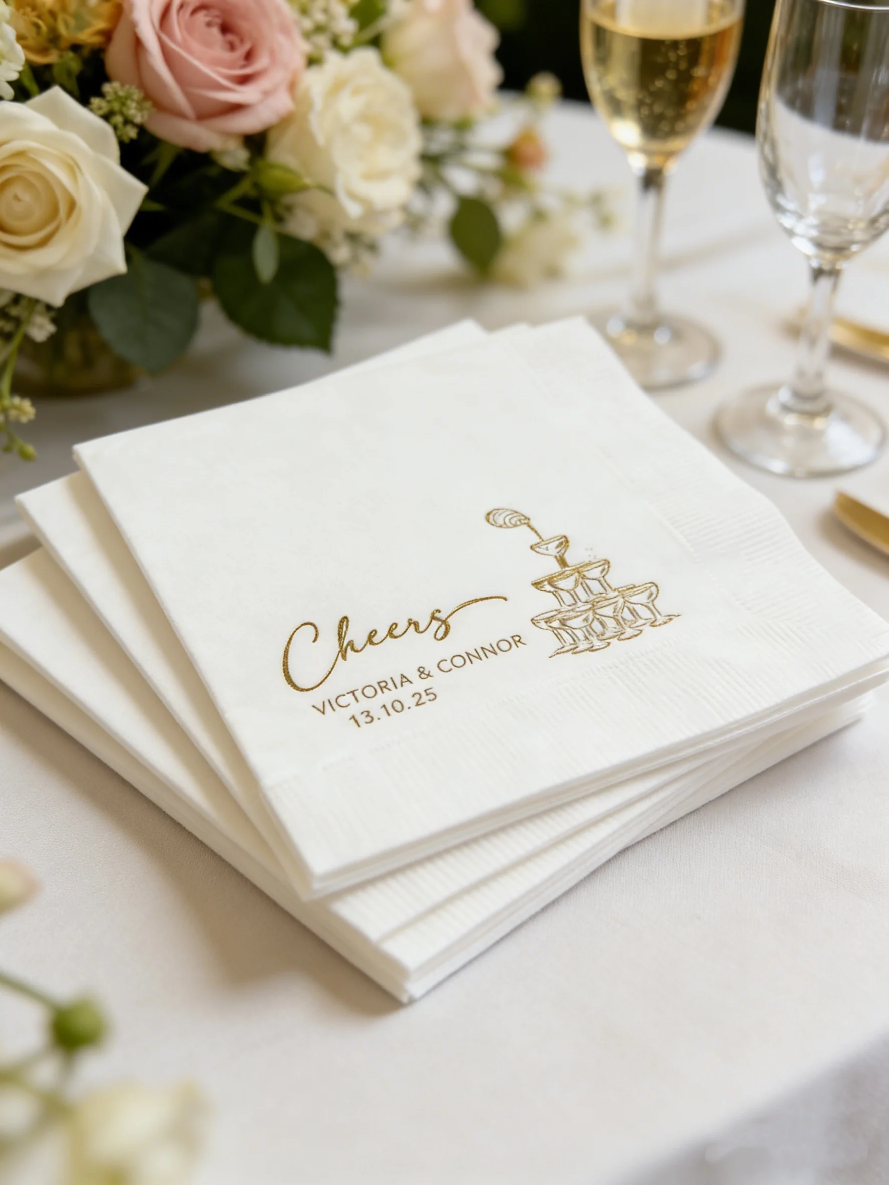 

Personalized Wedding Napkins Custom Monogram Cheers for Champagne Tower Rehearsal Dinner